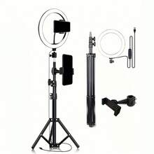 10 Inch LED Ring Light, 110cm/43 Inch Adjustable Tripod And Phone Holder - Dimmable, Multi-Fixture Suitable For Selfie, Live Streaming, Makeup, Photography, USB Powered, No Battery Required, Indoor Use, Photography Lighting | Ring Light With Phone Holder | Stylish Metal Tripod - Multicolor - View 7