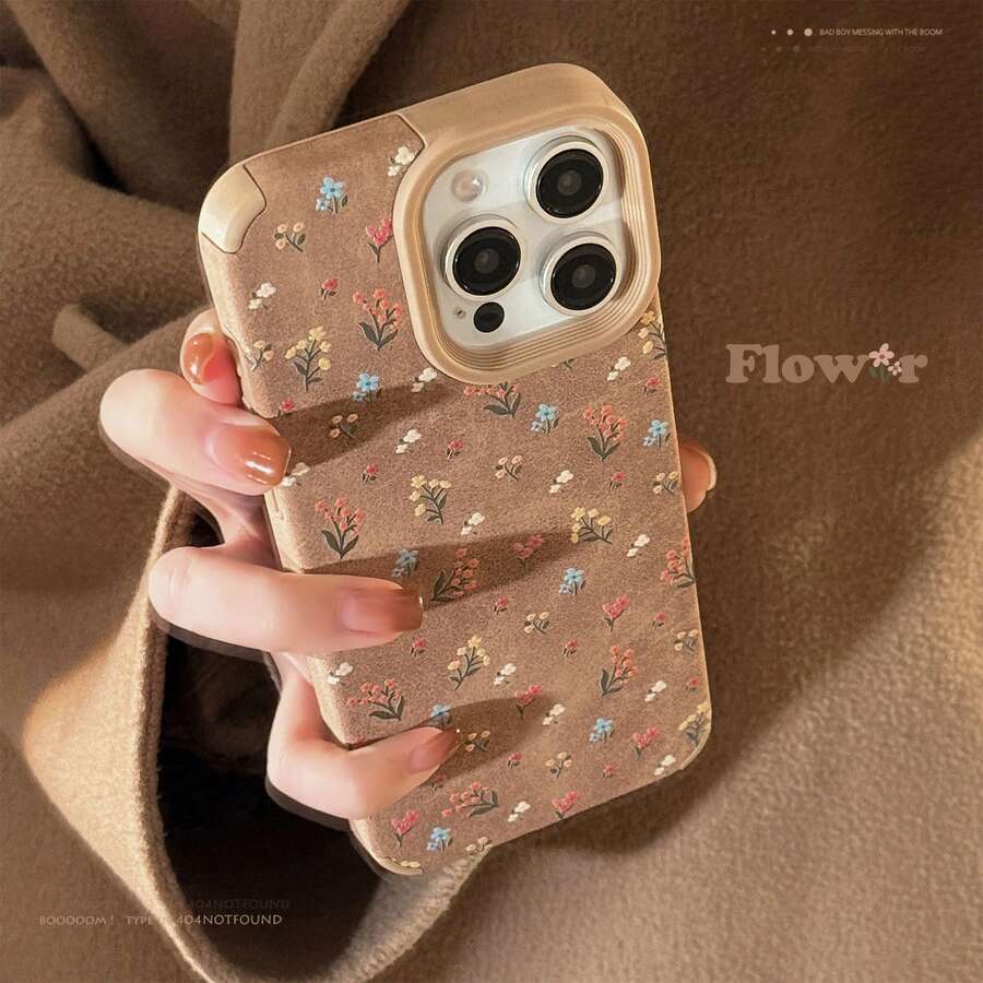 Minimalist Floral Design Fashion Phone Cases 1pc Beige Phone Case Compatible With IPhone 16/15/14/13/12/11 Series Vintage Retro Style Suede Autumn/Winter Waterproof Shockproof Anti-Fall Scratch Resistant Birthday Gift Anniversary Gift Spring