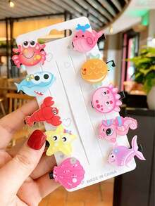 10pcs Girls Acrylic Fresh Cartoon Hair Clips - Multicolor - View 6