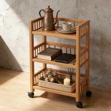 Wooden Three-Tier Mobile Storage Cart With Dual-Drawer Design-Space-Saving, Rolling Storage Solution Featuring Three Shelves And Two Drawers For Versatile Use - A - View 4