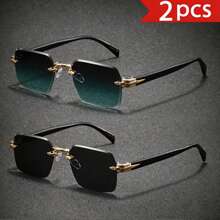 2PCS Men's Fashion Decorative Glasses Gold Plastic Material, Solid Color Pattern, Vintage Style, Square Shape, Rimless Glasses, Suitable For Daily Use, Driving, Hiking, Summer Beach, Outfit Matching, Street Photography, Various Holidays, Party Gatherings, Suitable As A Gift, Suitable For All Face Shapes, High Quality Glasses, Fashion Accessory - Color Mixing - View 15