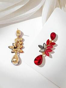 1 Pasang Anting Berlian Wanita Berbentuk Tetesan Air Mata dengan Motif Bunga Warna-warni, Cocok untuk Acara Keluar Rumah - Merah-E036 - View 2