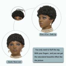 Women'S Layered Short Curly Pixie Cut Wig With Bangs - Remy Peruvian Human Hair, Glueless Full Machine Made Curly Wave Wig, Music Festivals & Everyday Styling - Density, Suitable For All Light Types, Short Hair Wig - Natural Black - 查看 8