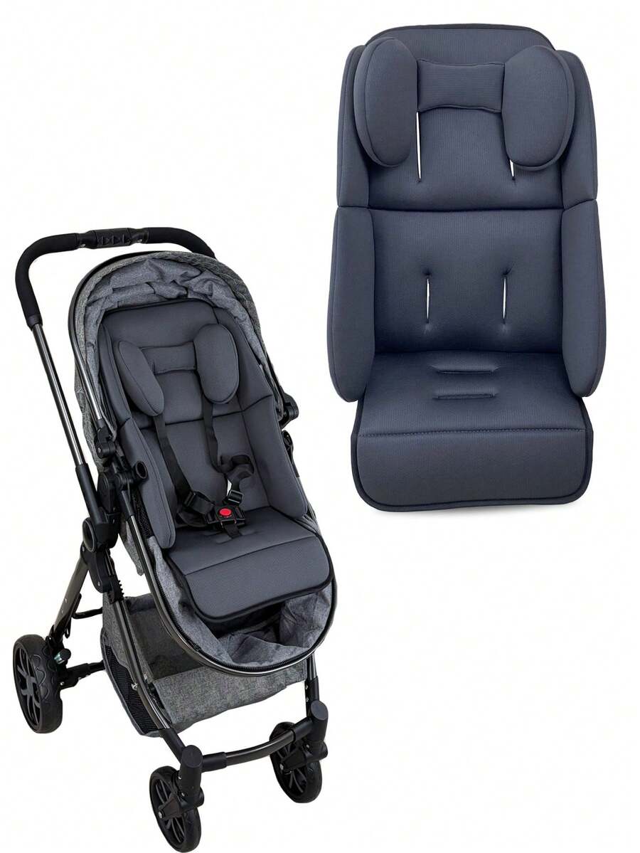 1 buah Alas Kursi Kereta Bayi, Bantalan Nyaman 2-in-1 untuk Bayi Baru Lahir hingga Balita, Lembut, Bernapas, dan Nyaman, Bantalan Kursi Sepanjang Musim, Cocok untuk Berbagai Kereta Bayi - Dark Grey - View 1
