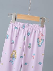 6pcs/Set Piyama Anak Perempuan Lengan Pendek dan Celana Panjang, Motif Kartun Putri Duyung, Set Pakaian Santai Kasual Tipis untuk Musim Panas untuk Balita - MultiWarna - View 7