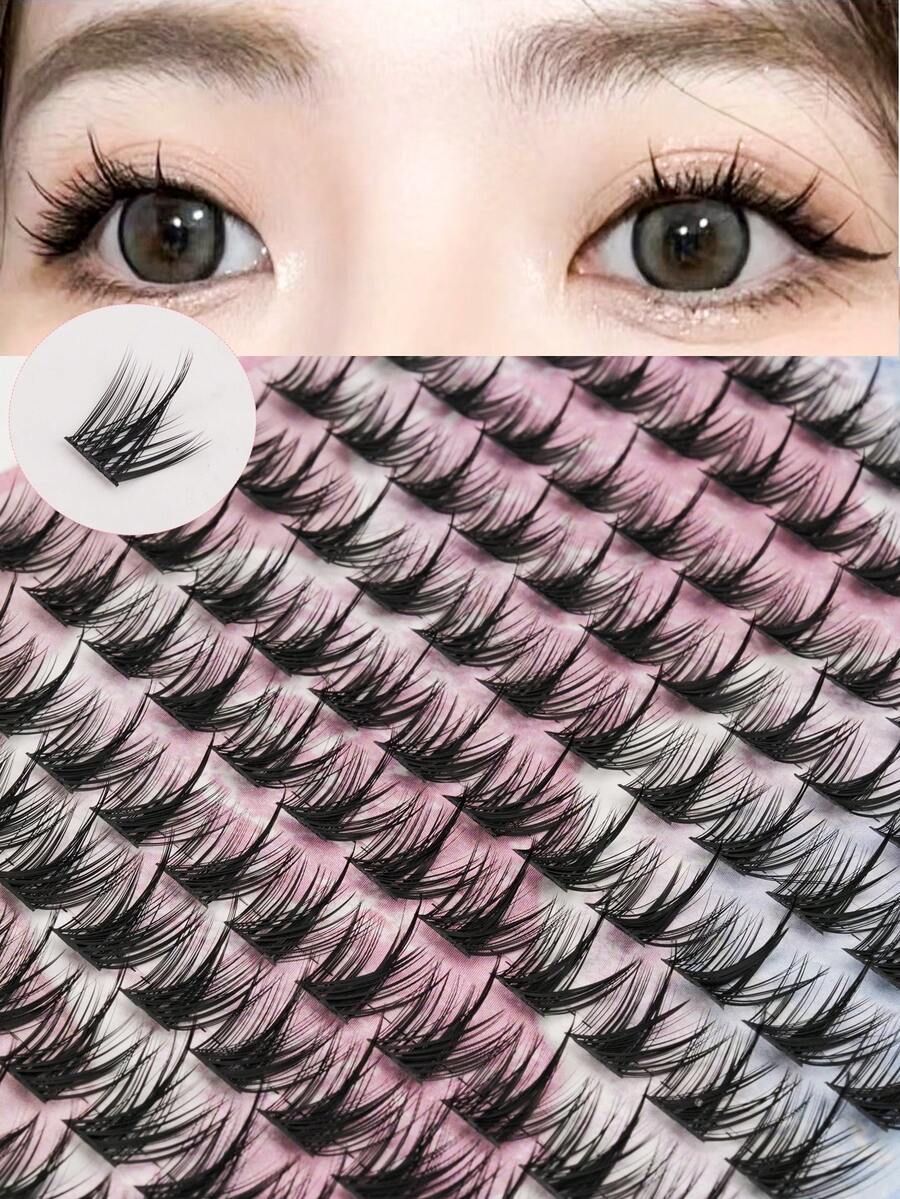 156 Clusters Manga Lash Clusters, C Curl 9-11mm Mixed Length Individual False Eyelashes, Handmade Reusable Black Band DIY Lashes With 0.05mm Ultra Thin Band,Suitable For Daily DIY At Home, Daily Commuting, Dating, Parties, Holiday Gifts. - View 1