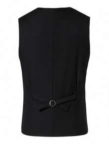 Men's Slim Fit V-Neck Vest With Pockets, Men's Casual Suit Vest, Men's Sleeveless Waistcoat - Black - View 4