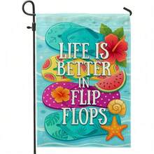 Flip-Flop Themed Garden Flag - Summer Tropical Style (Watermelon & Hibiscus) Double-Sided Printed Burlap Decorative Flag; Suitable For Outdoor Patios, Gardens, Lawns, Entryways, And Balconies. - A - 查看 6