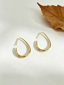 YUNCHUN 1 Pair Minimalist Gold Water Drop Open Hoop Earrings, Versatile For Daily Commute And Office Wear - Gold - View 7