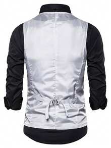 Men's Plus Size Sequin Vest, Glamorous Disco Banquet Stage Nightclub Suit Vest With Bow Tie - Silver - View 4