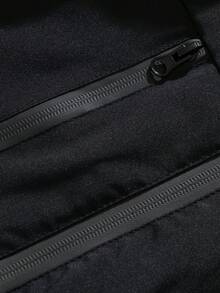 Men's Solid Color Hooded Jacket, Zipper Closure Functional Outerwear, With Zipper Decor Pockets, Plus Size Fit, Casual Long Sleeve Everyday Coat - Black - View 5