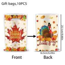 10/30PCS Happy Thanksgiving Turkey Maple Leaf Plastic Goodie Bags, Fall Autumn Thanksgiving Party Favor Gift Bags With Handles, Thanksgiving Treat Bags For Thanksgiving Dinner, Harvest Festival, Thanksgiving Party Decorations Supplies - Thanksgiving Gift Bags - View 12