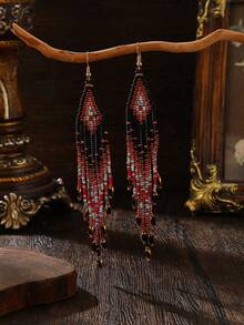 SOUL BEADING أقراط بوهيمية مصنوعة يدويًا بشرابات طويلة متدرجة الألوان، وردي وبني، متعددة الاستخدامات للتنقل اليومي والعطلات، أقراط متدلية جذابة - احمر خشبي - مشاهدة 6