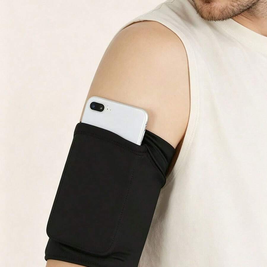 Bolsa de Pulso para Celular Minimalista da Moda, Braçadeira Esportiva para Corrida, Bolsa de Braço Elástica Ajustada, Manga de Braço Ultrafina Unissex para Celular para Ciclismo, Bolsa de Braço Respirável para Caminhada ao Ar Livre - Preto - Visão 1
