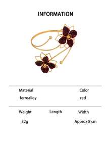1 buah Gelang Lengan Enamel Motif Bunga Ganda, Rantai Lengan Bunga Berlebihan Gaya Liburan yang Dipersonalisasi, Kelopak 3D yang Ramah Kulit dan Dapat Diatur - Gaya berongga Burgundy - View 7