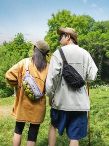 戶外抽繩裝飾對比色胸包 運動風單車腰包 男士休閒百搭斜背包 輕量通勤後背包 - 彩色 - 查看 3