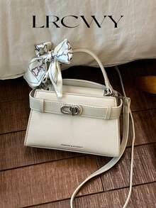Bolso de mano elegante y de moda para mujer con bufanda, bolso bandolera, blanco, adecuado para compras, ir al trabajo, citas - Blanco - Ver 1