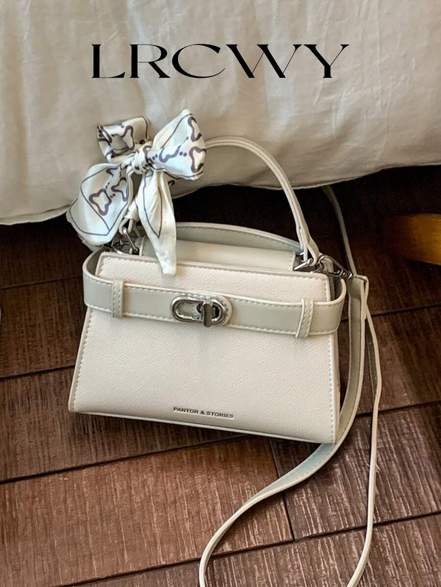 Bolso de mano elegante y de moda para mujer con bufanda, bolso bandolera, blanco, adecuado para compras, ir al trabajo, citas - Blanco - Ver 1