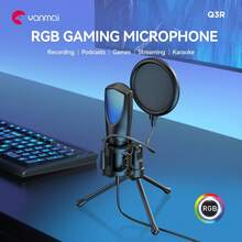 1pc RGB Gaming Capacitive Microphone, High-Definition USB Microphone With Noise Cancelling Cover, Shock Mount, Foldable Tripod Stand, Plug And Play, Suitable For Gaming, Podcasting, Voice-Over, Music Recording - View 1