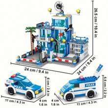550pcs Blue City Police Pattern, Includes 2 Police Car Building Blocks, City Scene With Police Car And Accessories, Suitable For Handmade DIY Building Blocks, Birthday Gift, Christmas, Halloween Gift - Blue - View 5