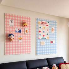 1 Set Pink + Blue Plaid Felt Board, Minimalist Multi-Purpose Felt Memo Board, Photo Wall With Push Pins Included, Back To School - Set - View 2