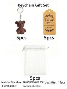 60 peças/30 peças/15 peças Chaveiros de Presente de Festa Urso de Pelúcia 3D, Incluindo 5 Chaveiros, 5 Sacos de Organza e 5 Etiquetas de Agradecimento. Adequado para Suprimentos de Festa com Tema de Urso, Chás de Panela, Festas de Banho, Festas de Pedido de Casamento, Presentes para Convidados e Lembrancinhas de Festa. - Multicolorido - Visão 7
