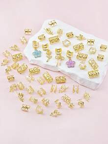 54pcs Flower Shaped Wavy Hair Rings With Colorful Camellia, Multi-Shape Adjustable Romantic Garden Style Women's Dreadlock Accessories,Hair Claws - Gold - View 5