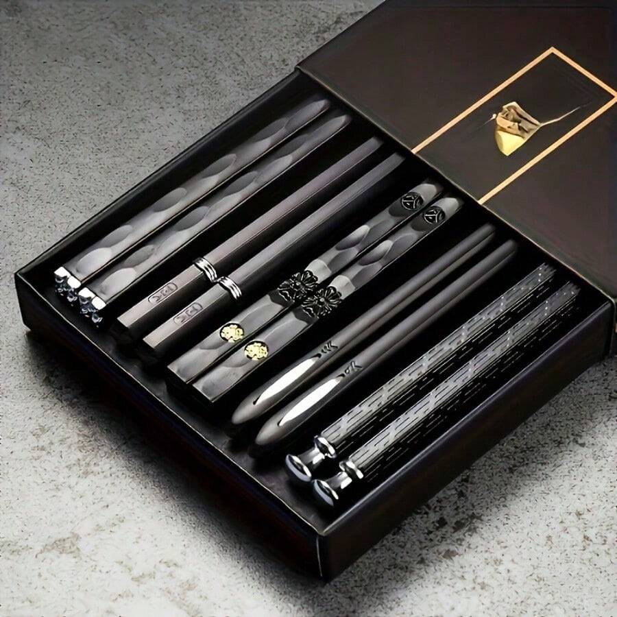 5 Pairs Reusable Chopsticks Set, 9.5 Inch Dishwasher-Compatible Fiberglass Chopsticks, Non-Slip Chopsticks, Kitchen Gadgets Tableware For Restaurants, For Pasta, Sushi, Gnocchi, Desserts, Perfect Gift For Men And Women, Cooking Utensils