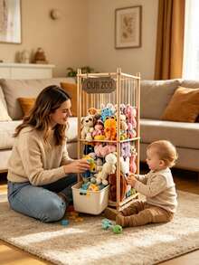 Jaula de almacenamiento de animales de peluche de madera, estantería organizadora de muñecas, estante de almacenamiento de juguetes para bebés para juguetes de peluche, ropa y libros, soporte de exhibición cuadrado para la habitación de los niños - Multicolor - Ver 8