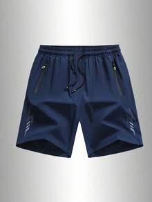 Men's Quick-Dry Workout Shorts,Stretch And Breathable Training Shorts With Zippered Pockets And Reflective Strips,Suitable For Workout And Training - Navy Blue - View 2