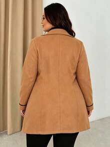 Women's Plus Size Lapel Double-Breasted Long Sleeve Long Coat, Perfect Choice For Autumn/Winter - Khaki - View 4