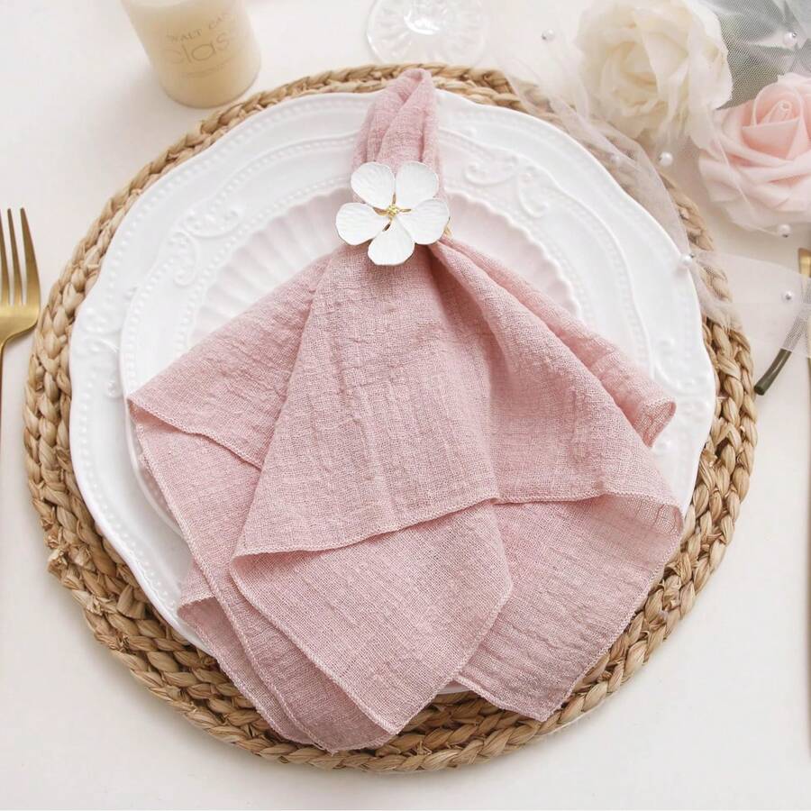 1/2/6 piezas Servilletas de estilo campestre francés con textura plisada lavada y dobladillo, unicolor, adecuadas para decoración de mesa de boda, fiesta, vacaciones y cumpleaños - Multicolor - Ver 1