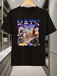 atón, Camiseta de la Banda del Ratón y el Queso, Camiseta de Estilo Vintage, Camiseta para Hombre, Cuello Redondo y Manga Corta, Moderna y Casual, Cómoda y Transpirable, Camiseta para Hombre - Negro - Ver 1