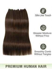 Extensiones de cabello cosidas, cabello humano real, paquetes de cabello Remy, cabello liso color marrón oscuro #2, tejido a mano, cosido, adecuado para disfraces de Halloween - S2 - Ver 3
