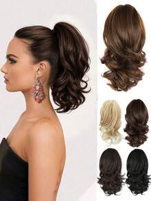 European And American Style Long Curly Wig, Big Wave Clip-On Short Ponytail, Fluffy Natural Synthetic Ponytail Braid, Fashion Hair Clip, Elegant Hair Accessory, Casual Hair Clip For Women Summer Outfits Beach Claw Clips Vacay Hair Clips - Regular Model - View 2
