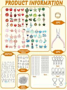 DIY Keychain Accessory Set, Including 116-408 Pieces, Mixed Alloy Pendant With Letters, Ocean And Flowers, 360° Rotating Keychain Extension Chain - Keychain Kit - View 7