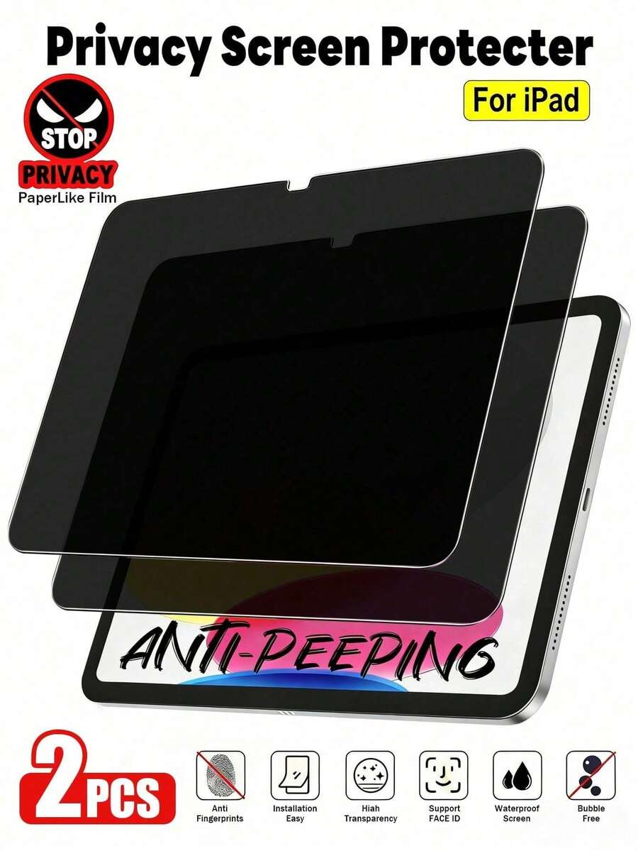 2 buah Pelindung Layar Lembut Matte Mirip Kertas, Perlindungan Penuh dengan Tepi Melengkung, Tahan Guncangan, Anti Gores, Anti Sidik Jari, Sentuhan Sensitif, Anti Silau, Perlindungan Privasi untuk iPad Generasi ke-11 2025 A16 / Generasi ke-10 10,9" / Air 4/5/6 11 M4 M3 M2 2024 2025 / Mini 2024, Kompatibel dengan Casing Pelindung - Hitam - View 1