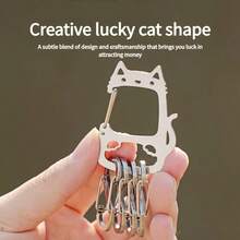 Cat Shaped Outdoor Keychain, Stainless Steel Portable 4pcs S-Shaped Quick Release Cute Hooks, Multi-Function Stainless Steel Quick Detach Keychain, Outdoor Travel Backpack Accessory, Key Water Bottle Equipment Hook - Multicolor - View 8