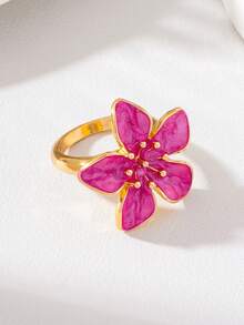 1pc Women's Enamel Geometric Flower Ring - Five-petal Flower Ring - View 10