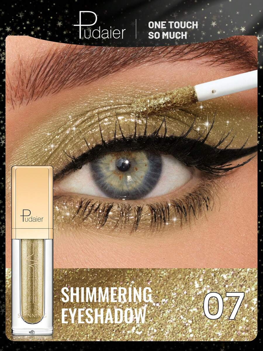 Pudaier 1pc Metallic Glitter Eyeshadow, Waterproof & Smudge-Proof Long-Lasting Wear, Highly Pigmented Smooth Texture, Ideal For Music Festivals And Holiday Gifts - 07 - View 1