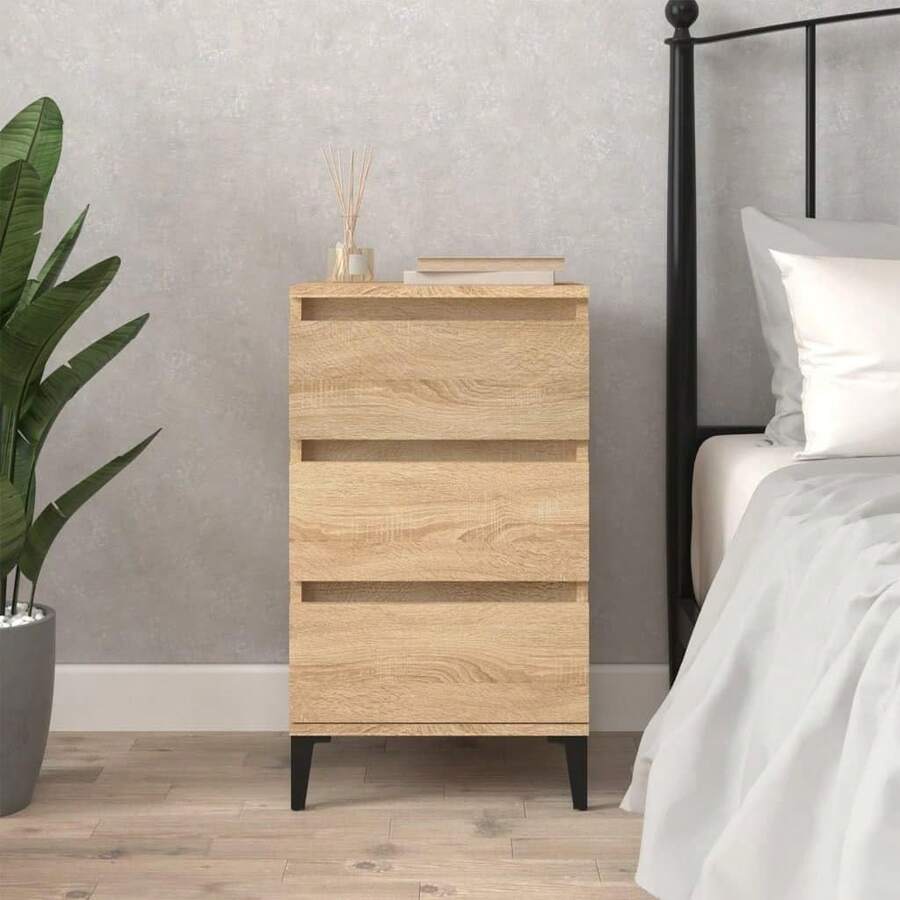 vidaXL Bedside Table, Side Table For Bedroom, Nightstand With Plenty Of Storage Space, Night Chest, Night Console, Bedside Table, Light Oak Khaki Wood Composite - Light Oak Khaki - View 1