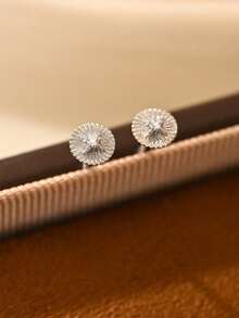 1 Pair Vintage S925 Sterling Silver Embossed Pleated Small Round Disc Stud Earrings, Women's Commute Daily Jewelry Accessory, Date Wedding Birthday Gift - Geometry - View 5