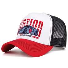 1pc Endurance Race Car Graphic Mesh Trucker Cap, Multi-Color Two-Tone Vintage Racing Summer Baseball Hat - A - View 13