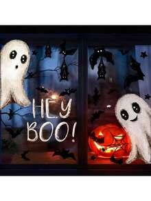 Halloween Ghost & Bat Window Stickers, PVC Static Cling Window Decals, Cute Ghost Decorative Stickers, Halloween Holiday Stickers, Home Decor Stickers - Multicolor - View 5