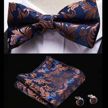 Gold Vintage Floral Design Men's Bow Tie, Pocket Square & Cufflinks 3-Piece Set, Perfect For Tuxedo And Formal Wear, Suitable For Formal Dinner, Wedding - Color Mixing - View 2
