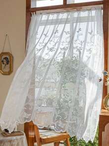 1pc Translucent French Lace Butterfly Curtain Panel, Short Hanging Curtain, Suitable For All Seasons - Multicolor - View 1