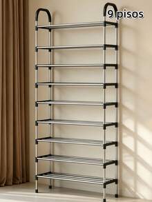 Zapatero 5 Niveles Perchero Acero Metálico Organizador 2 en 1 Armable Con 8 Ganchos Negro,Marco Metal Hogar estantes De Zapatos Muebles caja Organizador,Zapatero para armario,organizador de zapatos con sombrero, perchero, estante entrada almacenamiento grande armario organizador multifuncional. - Plateado - Ver 3