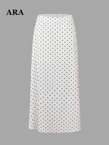 ARA CHIC 女款夏季白色波點飄逸中長裙，高腰喇叭 A 字長裙，法式復古度假穿搭 - 白色 - 查看 7