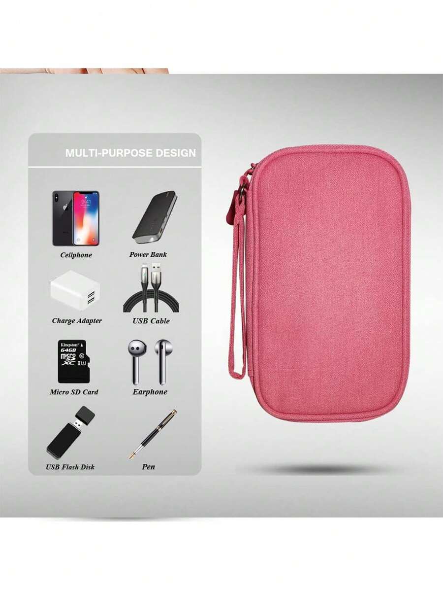 1pc Portable Cable Organizer Bag, Multi-Functional Storage Pouch, Suitable For Power Bank, External Hard Drive, Charger, Earphones And Phone Accessories. Unisex Travel Essential, Ideal For Business Trips, School And Students' Daily Storage - View 1