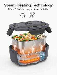 Herrfilk Electric Portable Food Heating Box, Car And Home Universal, Leak-Proof, With 1.5L Detachable Stainless Steel Inner Liner, Suitable For Truck Drivers To Heat Lunch Box - Gray-black - View 1